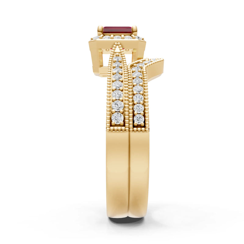 Created Ruby Emerald Cut 4x3mm Petitie Five Stone Emerald Cut Gemstone Band