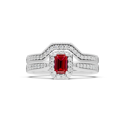 Created Ruby Emerald Cut 4x3mm Petitie Five Stone Emerald Cut Gemstone Band