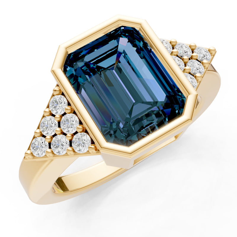Alexandrite Vintage Inspired Bezel Set Emerald Cut Cocktail Ring