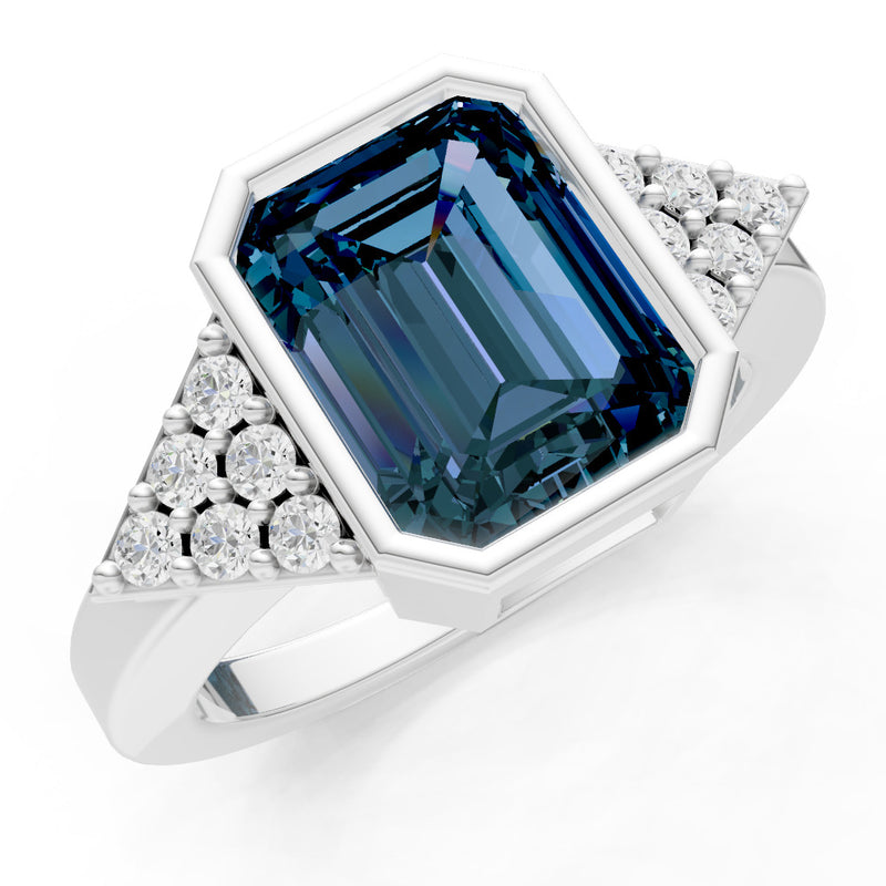 Alexandrite Vintage Inspired Bezel Set Emerald Cut Cocktail Ring