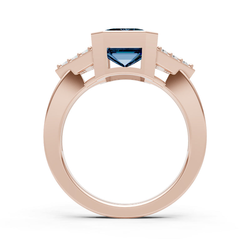 Alexandrite Vintage Inspired Bezel Set Emerald Cut Cocktail Ring