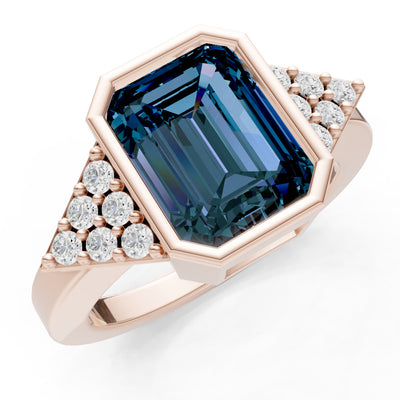 Alexandrite Vintage Inspired Bezel Set Emerald Cut Cocktail Ring