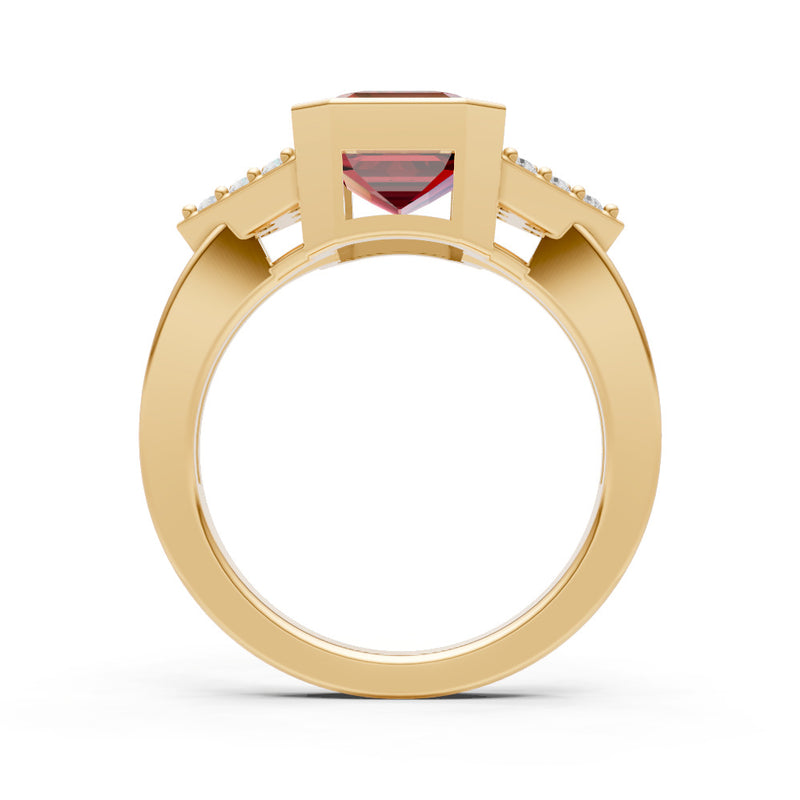 Garnet Vintage Inspired Bezel Set Emerald Cut Cocktail Ring