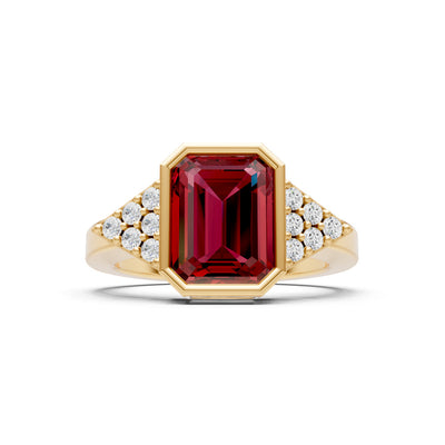 Garnet Vintage Inspired Bezel Set Emerald Cut Cocktail Ring