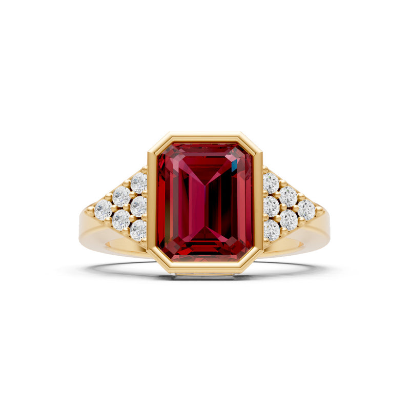 Garnet Vintage Inspired Bezel Set Emerald Cut Cocktail Ring