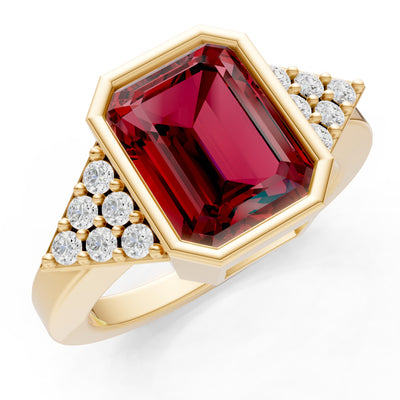 Garnet Vintage Inspired Bezel Set Emerald Cut Cocktail Ring