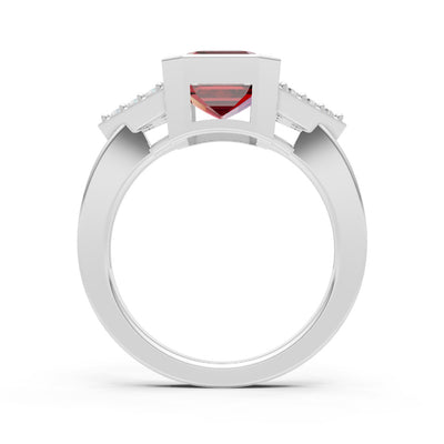 Garnet Vintage Inspired Bezel Set Emerald Cut Cocktail Ring