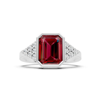 Garnet Vintage Inspired Bezel Set Emerald Cut Cocktail Ring
