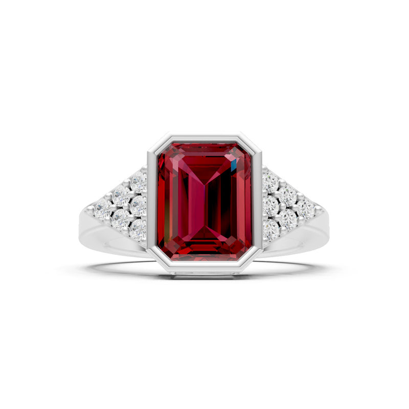 Garnet Vintage Inspired Bezel Set Emerald Cut Cocktail Ring