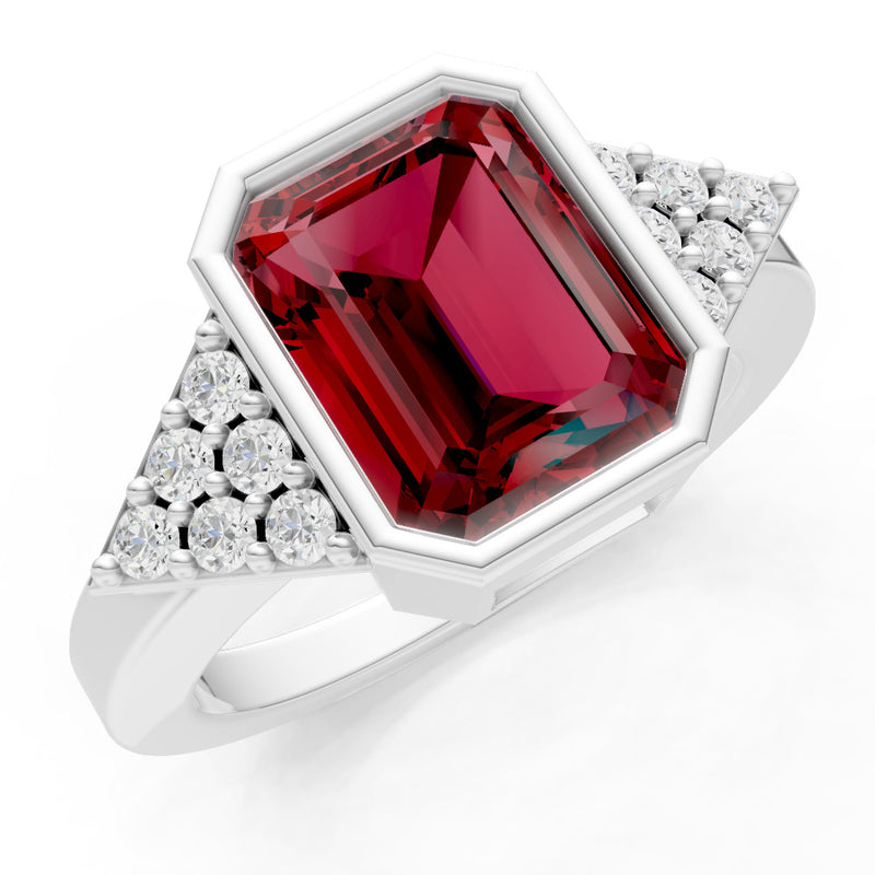 Garnet Vintage Inspired Bezel Set Emerald Cut Cocktail Ring