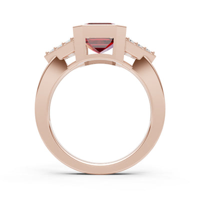 Garnet Vintage Inspired Bezel Set Emerald Cut Cocktail Ring
