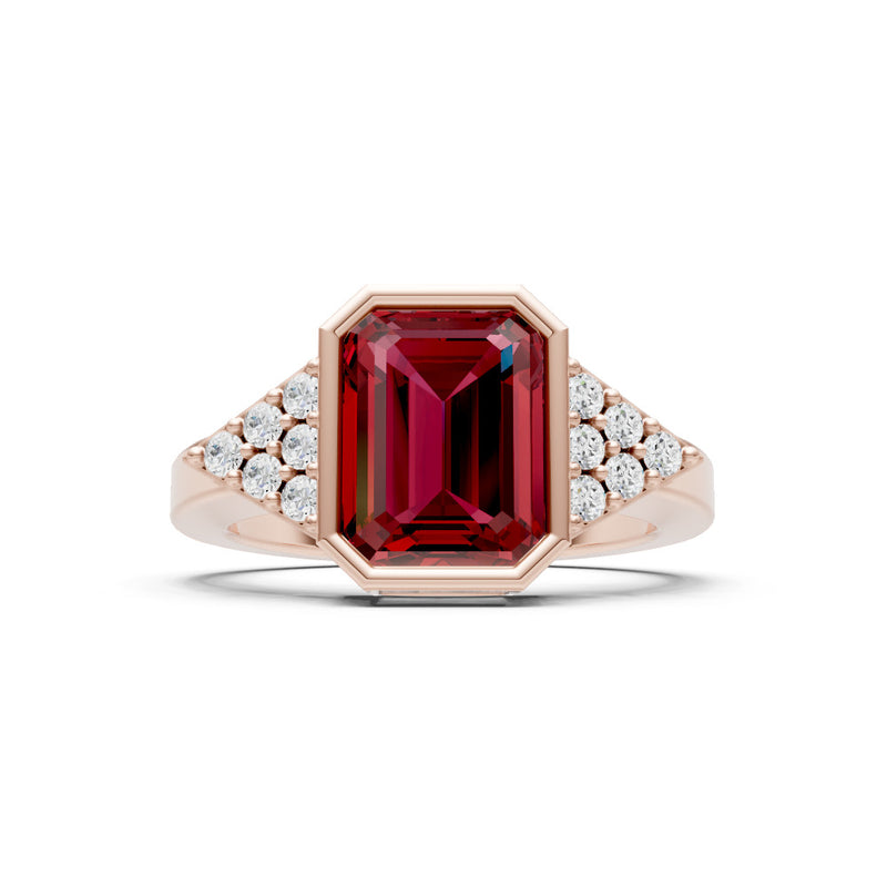 Garnet Vintage Inspired Bezel Set Emerald Cut Cocktail Ring