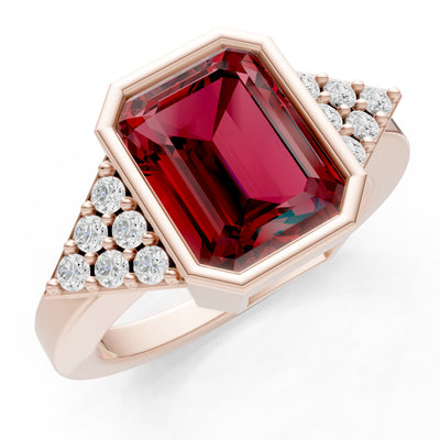 Garnet Vintage Inspired Bezel Set Emerald Cut Cocktail Ring