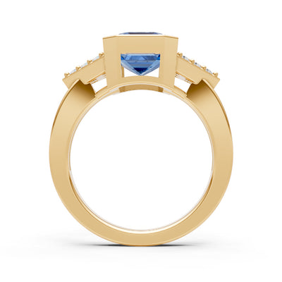 London Blue Topaz Vintage Inspired Bezel Set Emerald Cut Cocktail Ring