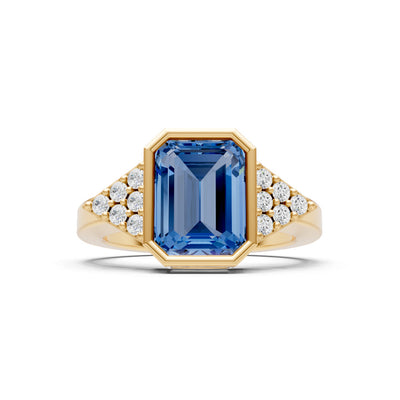 London Blue Topaz Vintage Inspired Bezel Set Emerald Cut Cocktail Ring