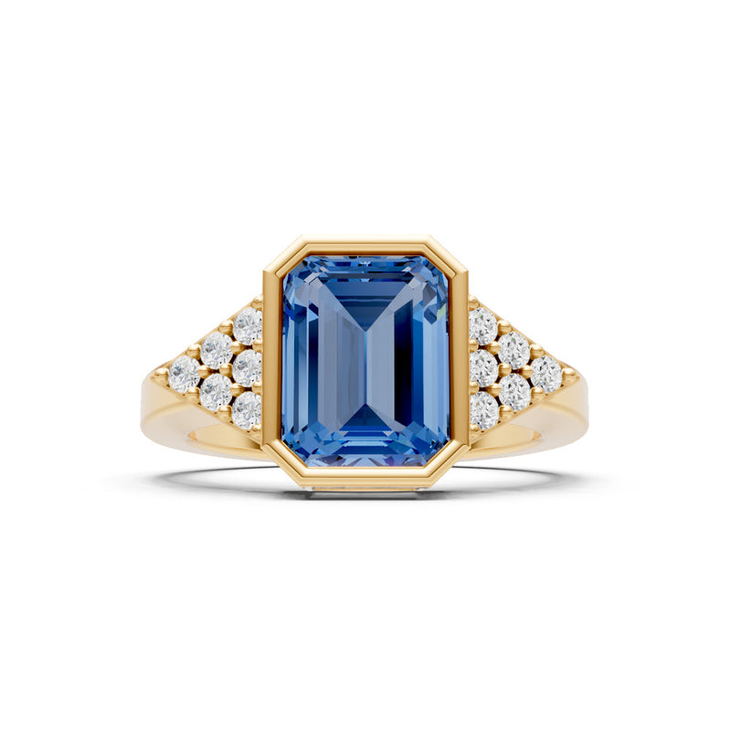 London Blue Topaz Vintage Inspired Bezel Set Emerald Cut Cocktail Ring