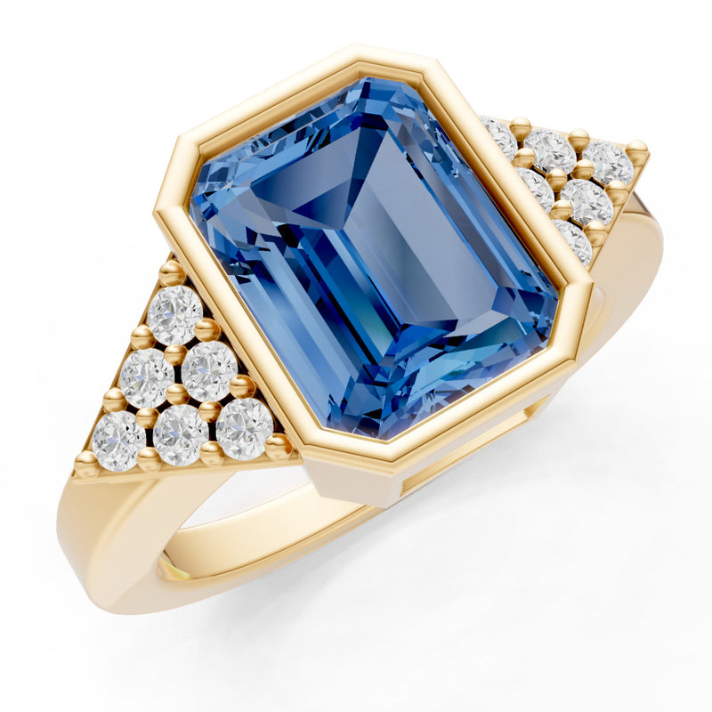 London Blue Topaz Vintage Inspired Bezel Set Emerald Cut Cocktail Ring