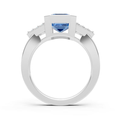 London Blue Topaz Vintage Inspired Bezel Set Emerald Cut Cocktail Ring