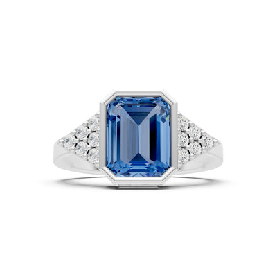 London Blue Topaz Vintage Inspired Bezel Set Emerald Cut Cocktail Ring