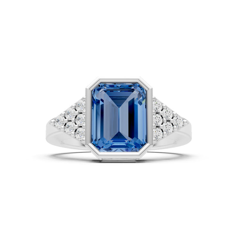 London Blue Topaz Vintage Inspired Bezel Set Emerald Cut Cocktail Ring