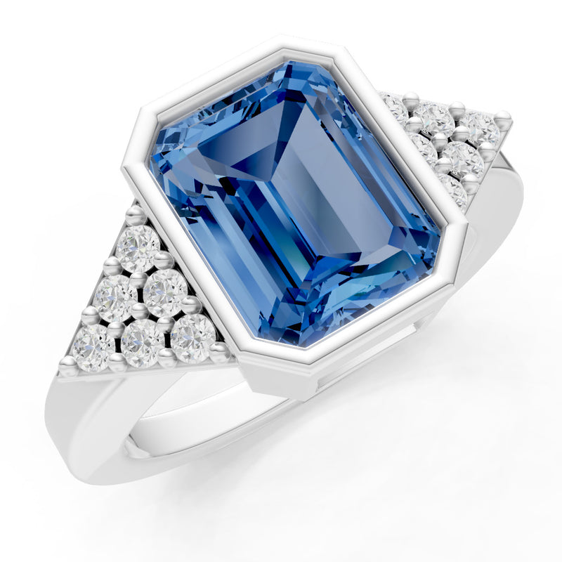 London Blue Topaz Vintage Inspired Bezel Set Emerald Cut Cocktail Ring