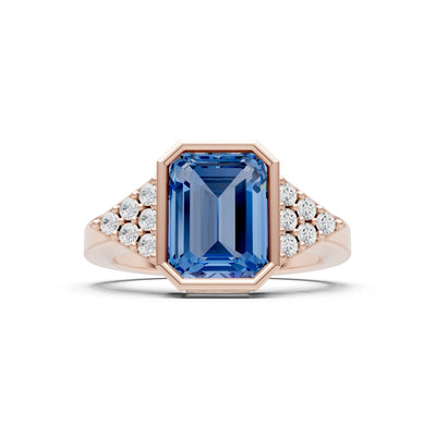 London Blue Topaz Vintage Inspired Bezel Set Emerald Cut Cocktail Ring