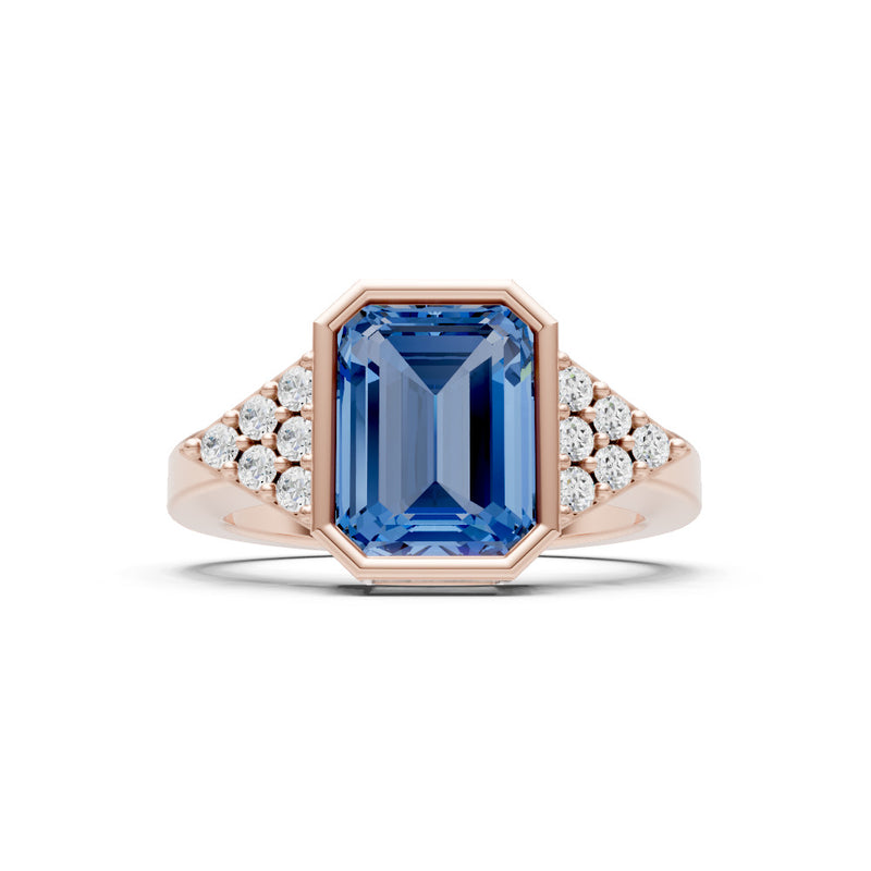 London Blue Topaz Vintage Inspired Bezel Set Emerald Cut Cocktail Ring