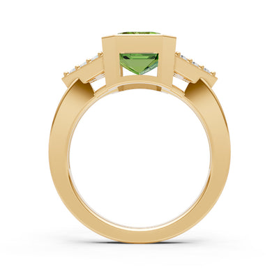 Peridot Vintage Inspired Bezel Set Emerald Cut Cocktail Ring
