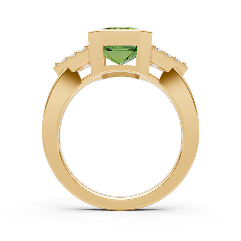 Peridot Vintage Inspired Bezel Set Emerald Cut Cocktail Ring