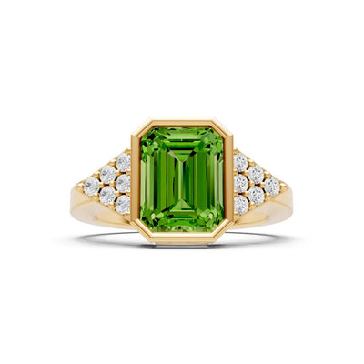 Peridot Vintage Inspired Bezel Set Emerald Cut Cocktail Ring