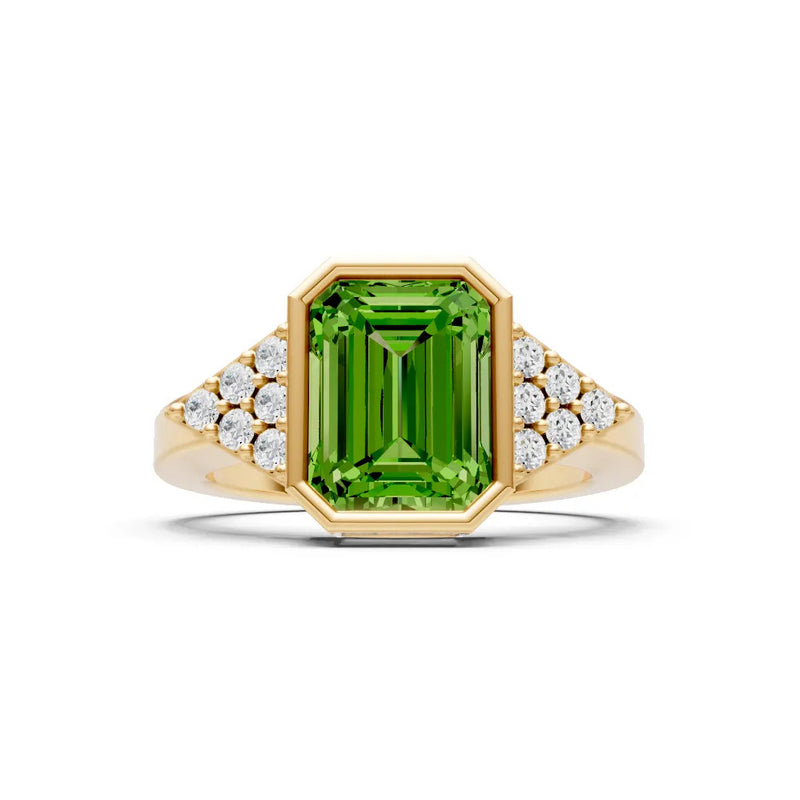 Peridot Vintage Inspired Bezel Set Emerald Cut Cocktail Ring