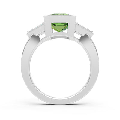 Peridot Vintage Inspired Bezel Set Emerald Cut Cocktail Ring