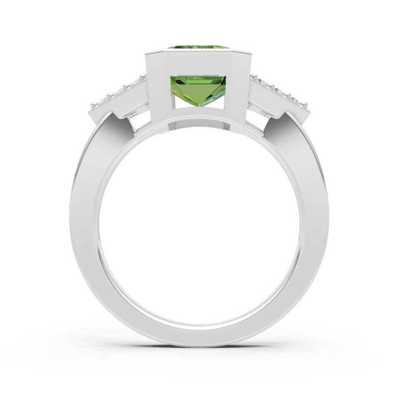 Peridot Vintage Inspired Bezel Set Emerald Cut Cocktail Ring