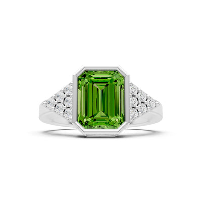 Peridot Vintage Inspired Bezel Set Emerald Cut Cocktail Ring