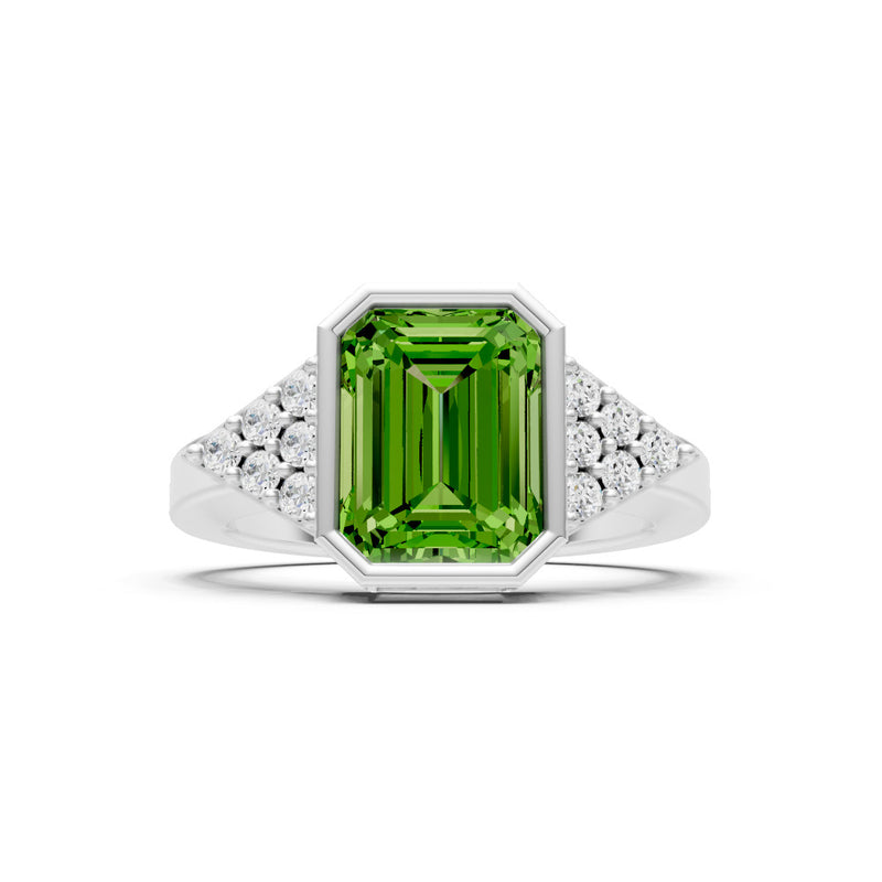 Peridot Vintage Inspired Bezel Set Emerald Cut Cocktail Ring