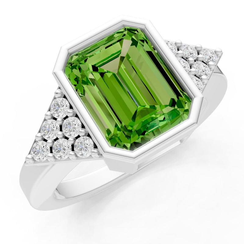 Peridot Vintage Inspired Bezel Set Emerald Cut Cocktail Ring