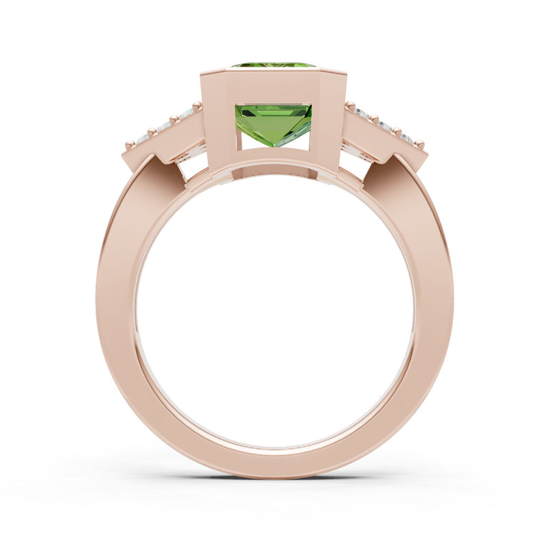 Peridot Vintage Inspired Bezel Set Emerald Cut Cocktail Ring