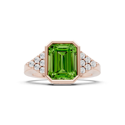 Peridot Vintage Inspired Bezel Set Emerald Cut Cocktail Ring