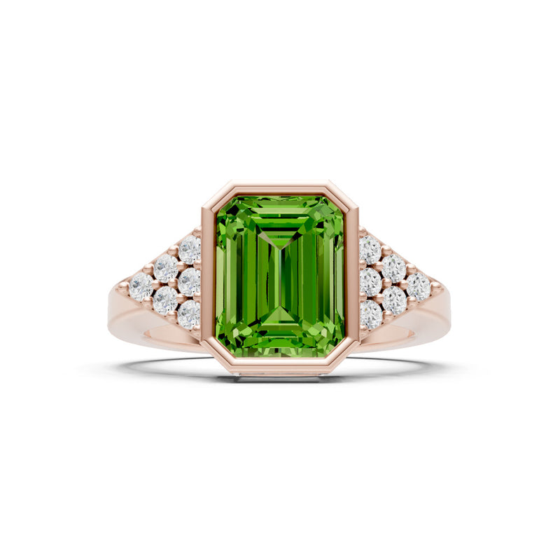 Peridot Vintage Inspired Bezel Set Emerald Cut Cocktail Ring