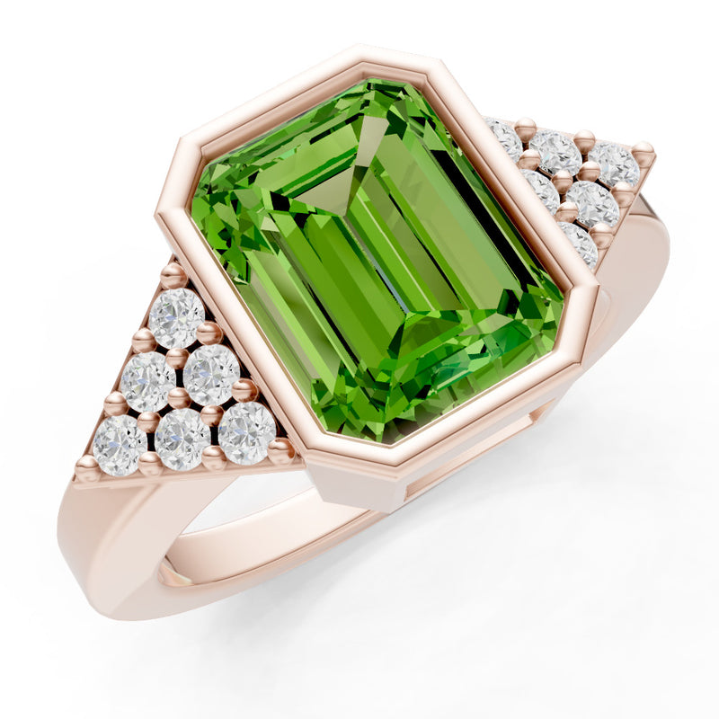Peridot Vintage Inspired Bezel Set Emerald Cut Cocktail Ring