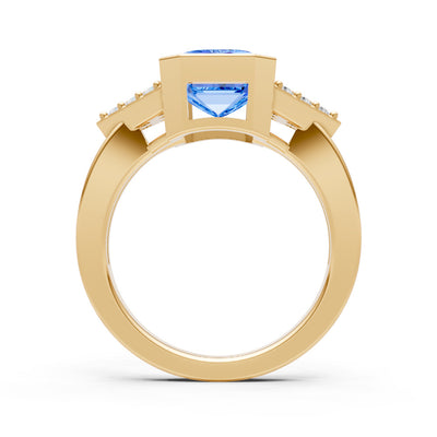Swiss Blue Topaz Vintage Inspired Bezel Set Emerald Cut Cocktail Ring