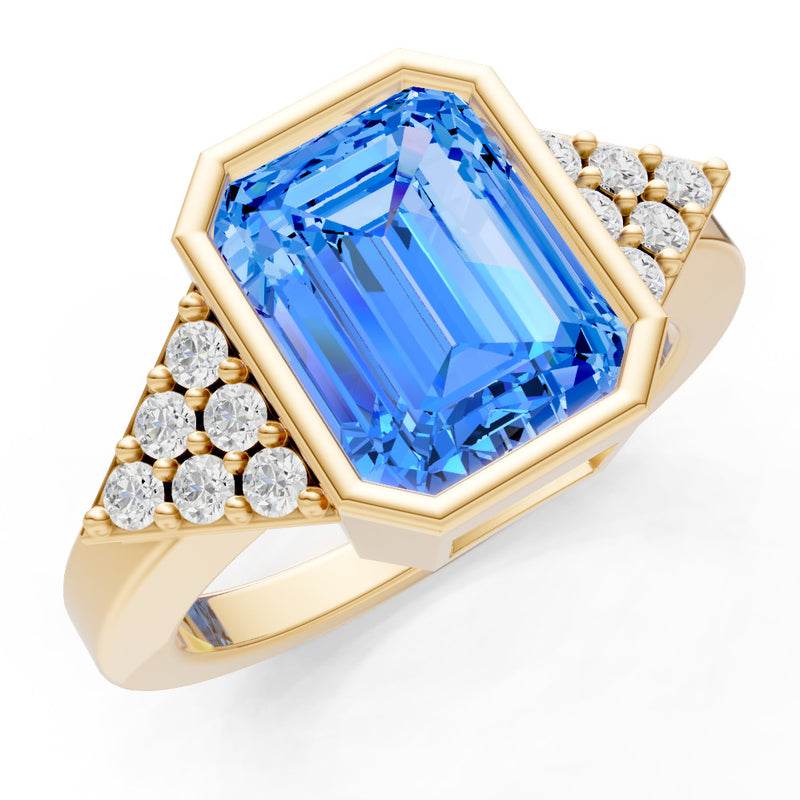 Swiss Blue Topaz Vintage Inspired Bezel Set Emerald Cut Cocktail Ring