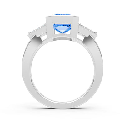 Swiss Blue Topaz Vintage Inspired Bezel Set Emerald Cut Cocktail Ring