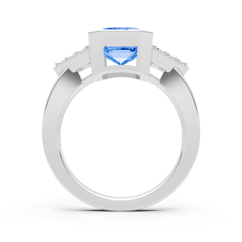 Swiss Blue Topaz Vintage Inspired Bezel Set Emerald Cut Cocktail Ring