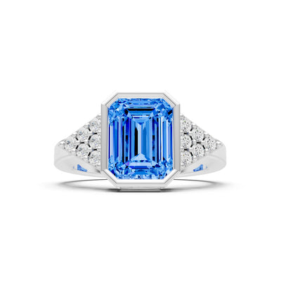 Swiss Blue Topaz Vintage Inspired Bezel Set Emerald Cut Cocktail Ring