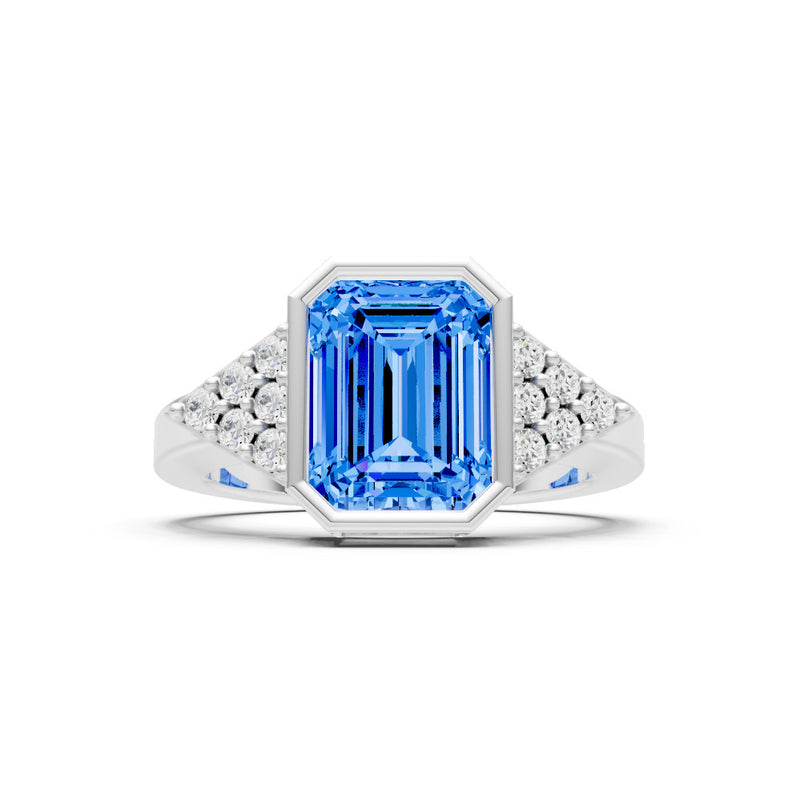 Swiss Blue Topaz Vintage Inspired Bezel Set Emerald Cut Cocktail Ring