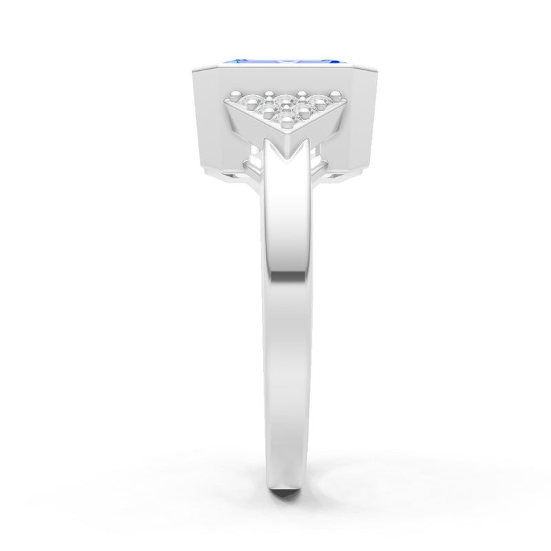 Swiss Blue Topaz Vintage Inspired Bezel Set Emerald Cut Cocktail Ring