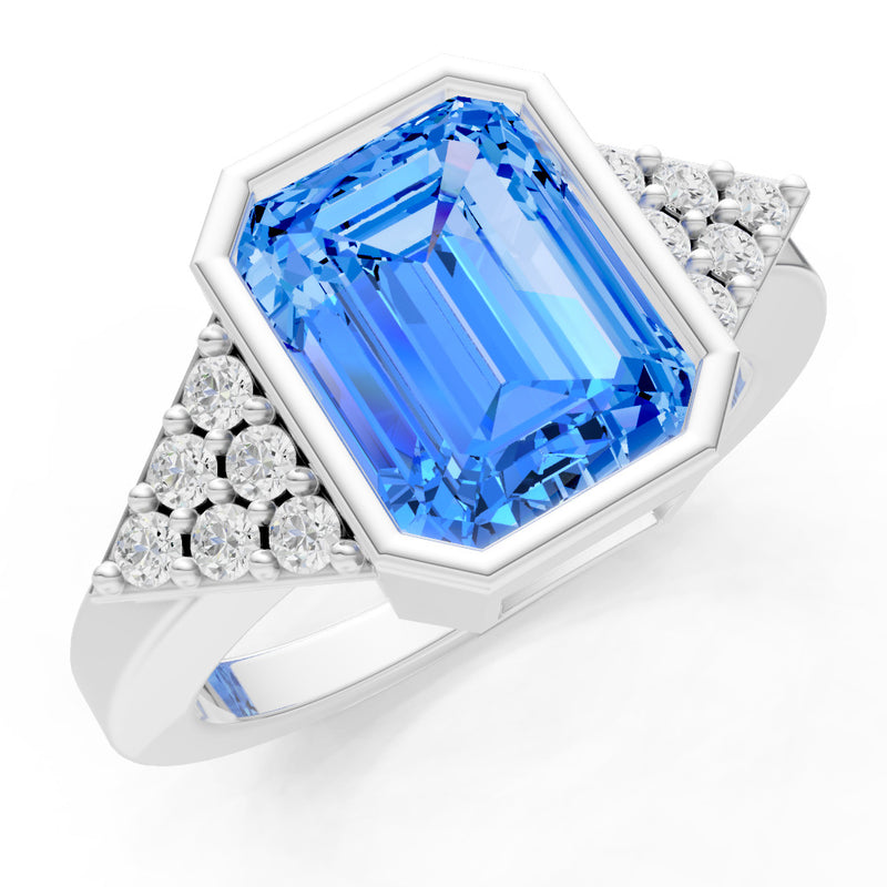 Swiss Blue Topaz Vintage Inspired Bezel Set Emerald Cut Cocktail Ring