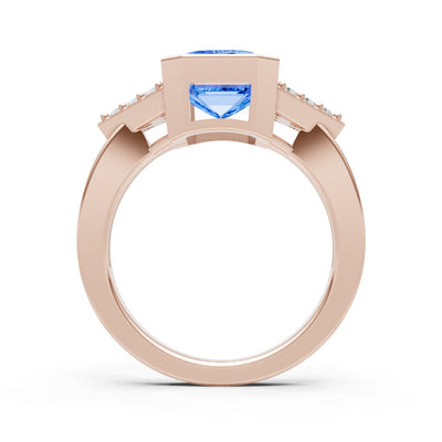 Swiss Blue Topaz Vintage Inspired Bezel Set Emerald Cut Cocktail Ring