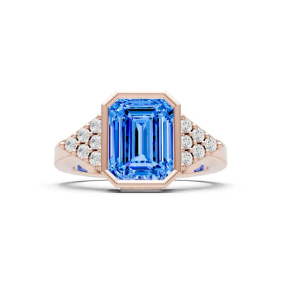 Swiss Blue Topaz Vintage Inspired Bezel Set Emerald Cut Cocktail Ring